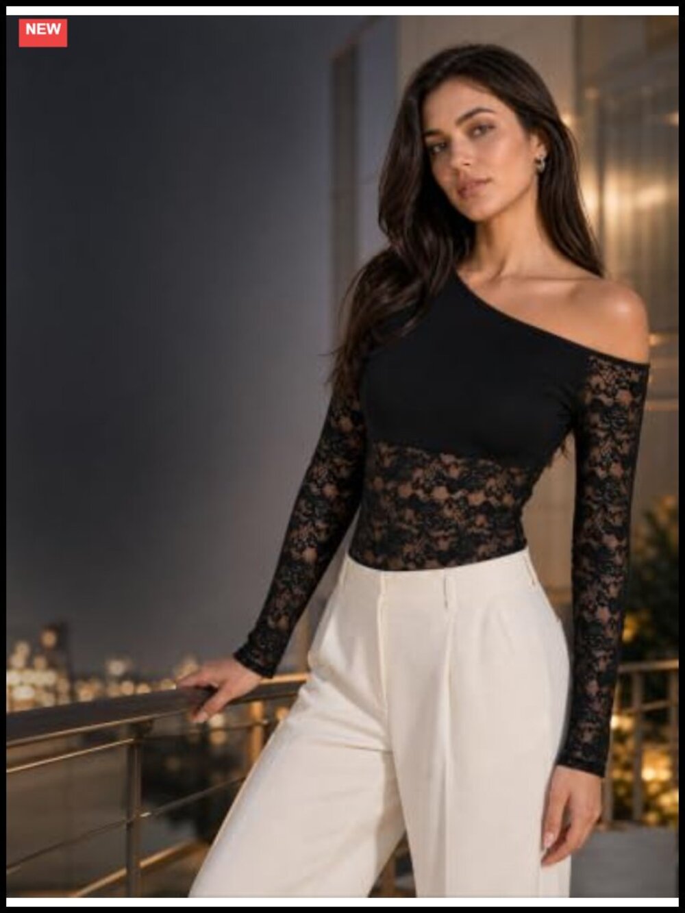 Lace Mesh Sheer Long Sleeve Off Shoulder Top Y2K Stretch - Picture 4 of 6